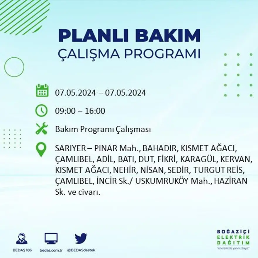 İstanbul'un 23 ilçesinde elektrik kesintisi: Elektrikler ne zaman gelecek? (7 Mayıs tarihli BEDAŞ kesinti programı) 54 İstanbul'un 23 ilçesinde elektrik kesintisi: Elektrikler ne zaman gelecek? (7 Mayıs tarihli BEDAŞ kesinti programı) 54
