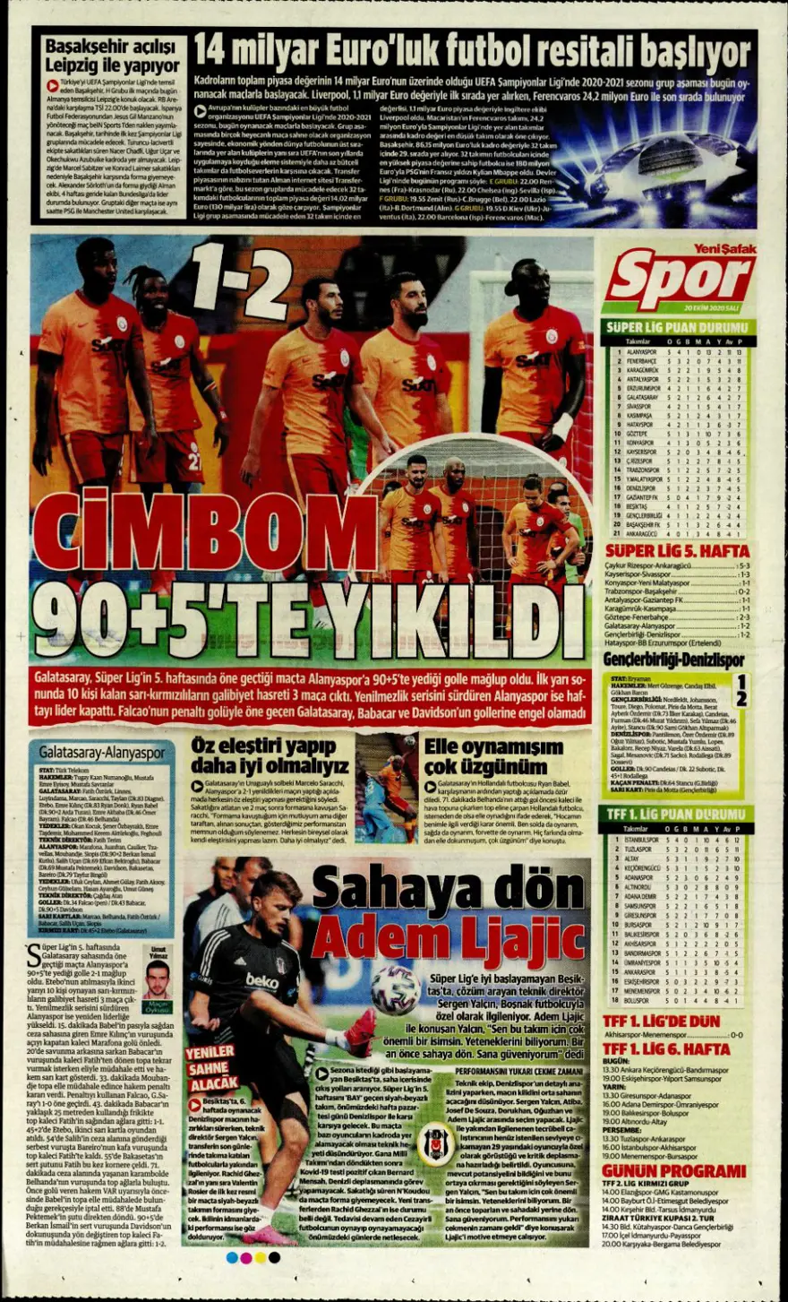 Günün spor manşetleri (20 Ekim 2020) 18