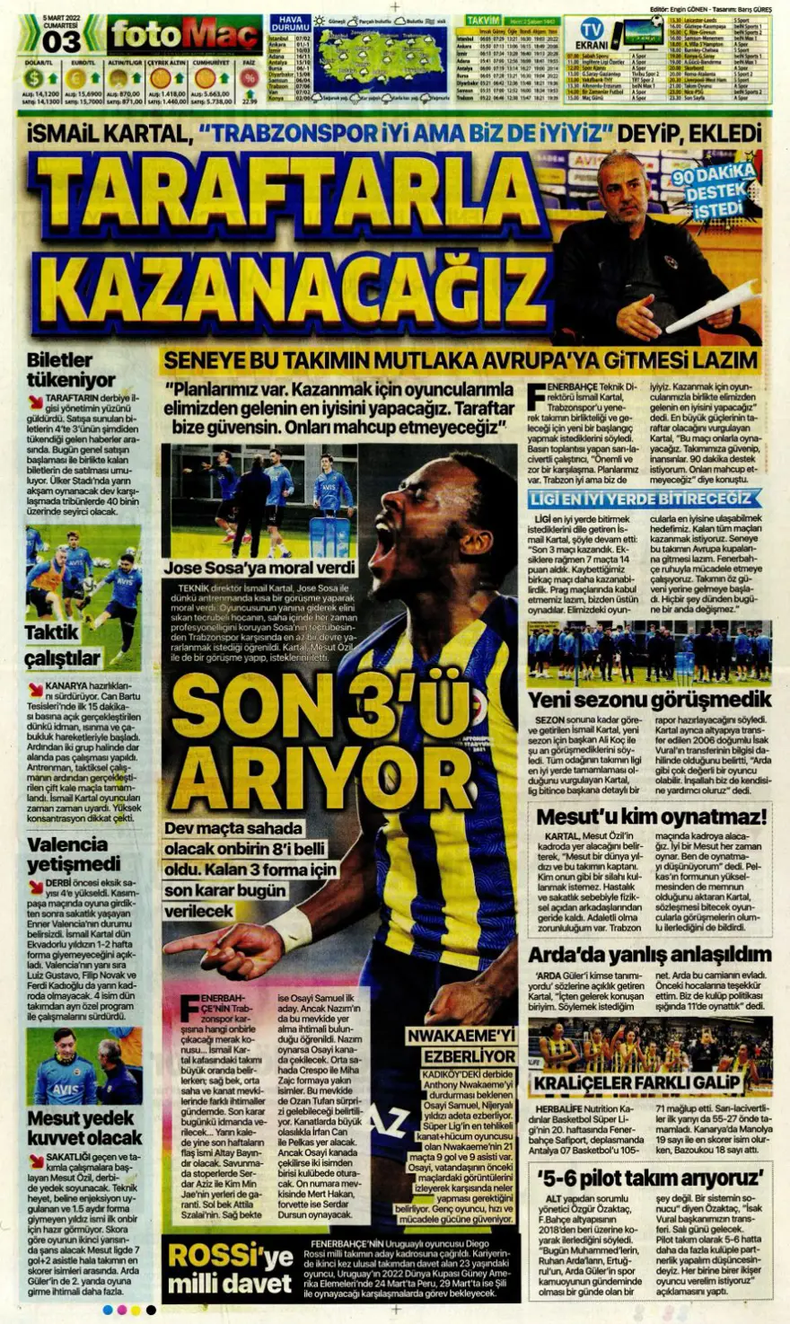 Günün spor manşetleri (5 Mart 2022) 5