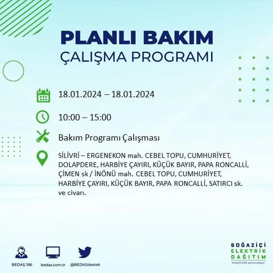 İstanbul'un 17 ilçesinde elektrik kesintisi yaşanacak: Elektrikler ne zaman gelecek? (18 Ocak BEDAŞ kesinti programı) 36