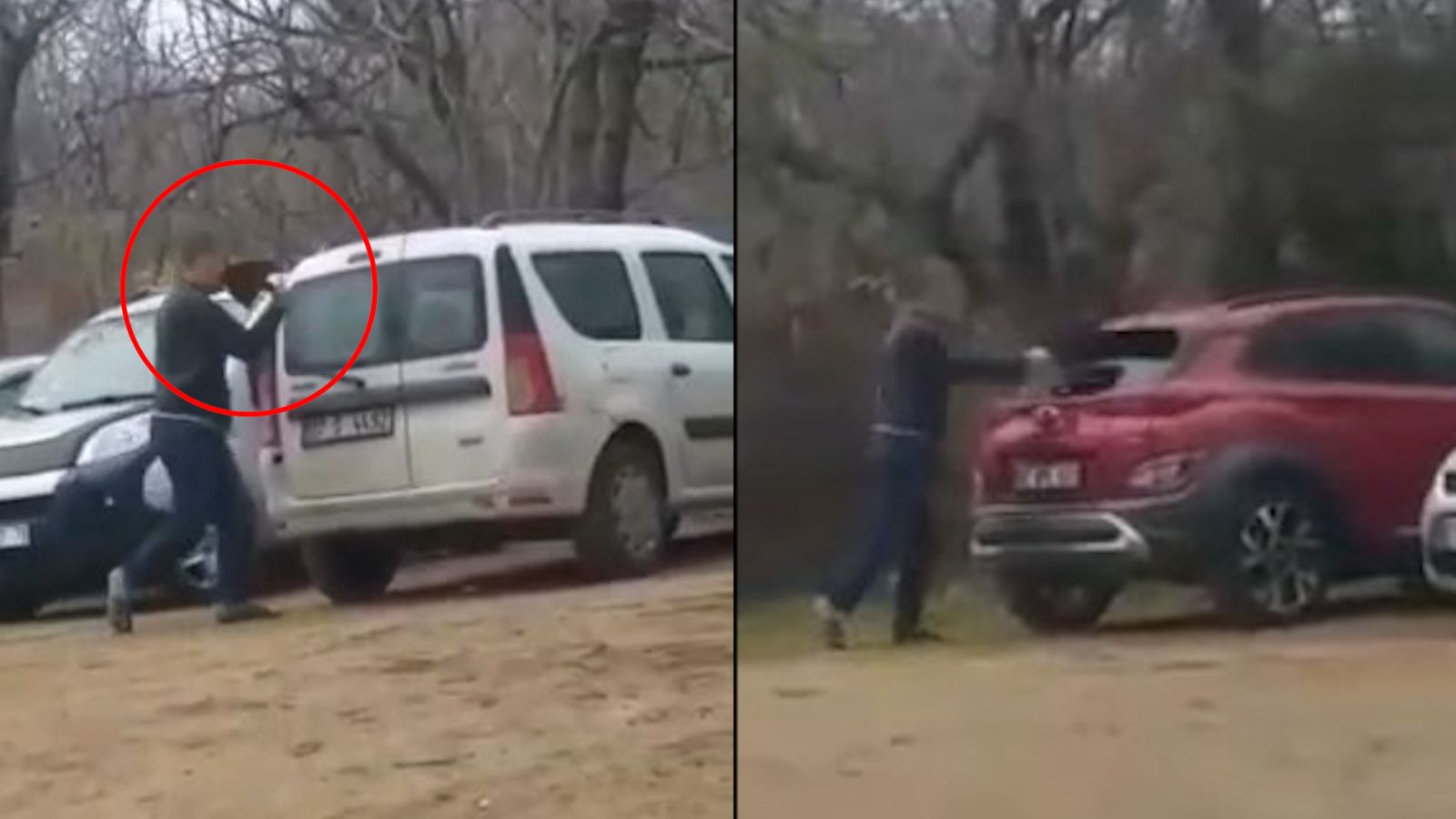 Otoparktaki araçlara kürekle böyle saldırdı