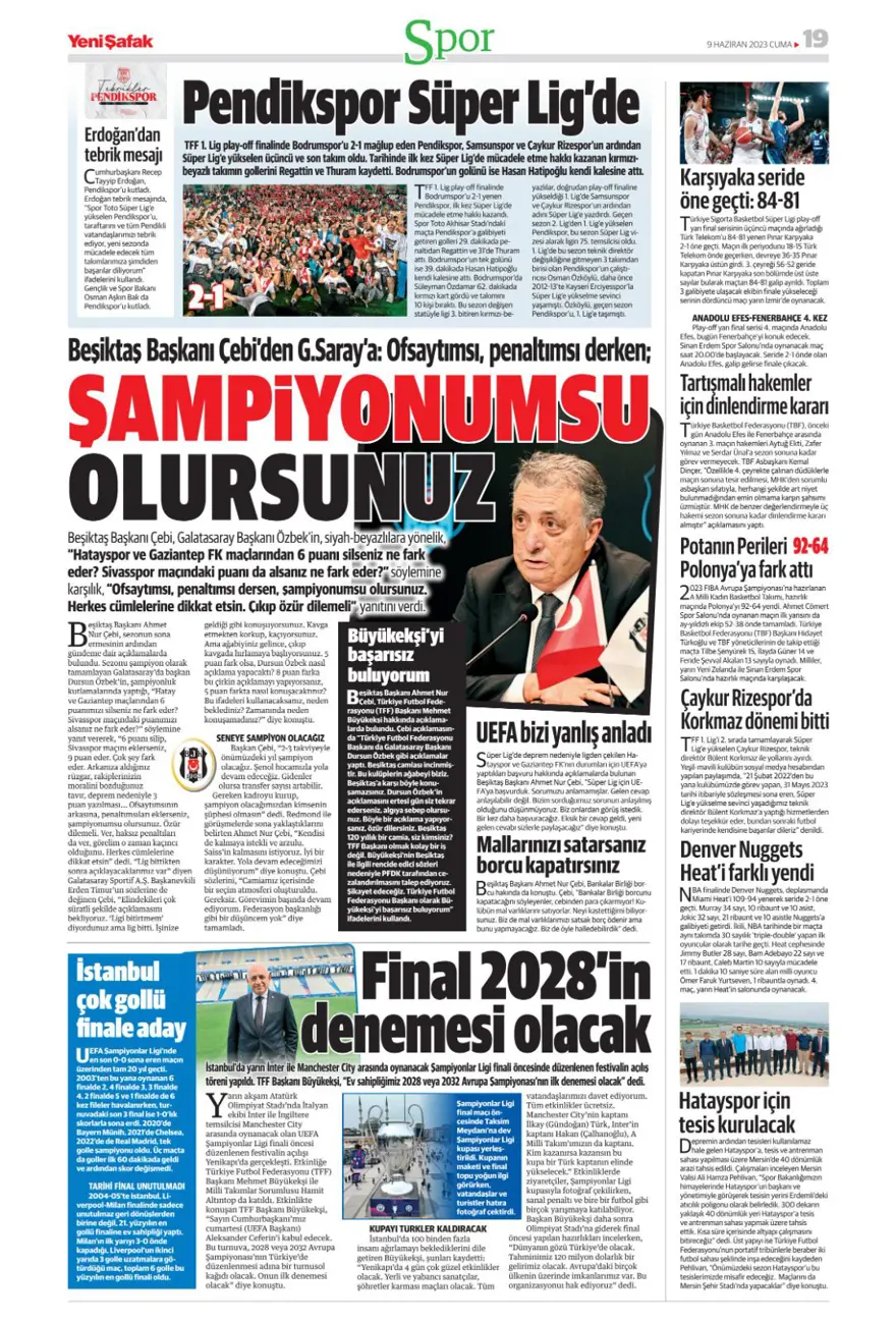 Günün spor manşetleri (9 Haziran 2023) 16