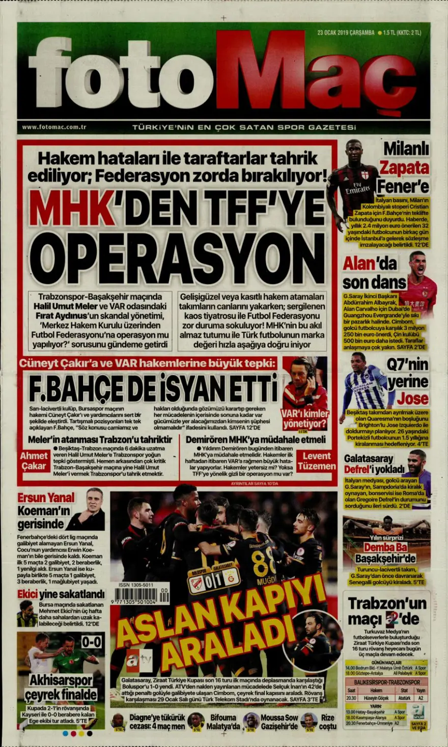 Günün spor manşetleri (23 Ocak 2019) 1