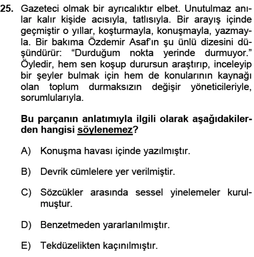YGS Türkçe Soru ve Yanıtları 24