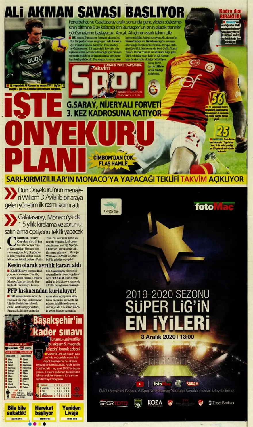 Günün spor manşetleri (2 Aralık 2020) 17