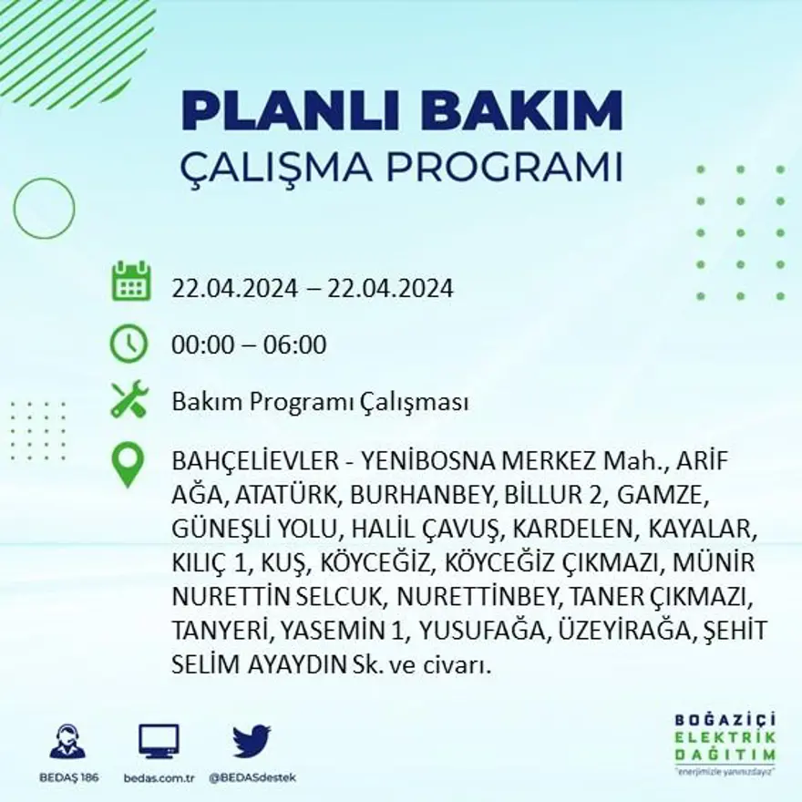 22 Nisan tarihli BEDAŞ kesinti programı: İstanbul'un 18 ilçesinde elektrik kesintisi: Elektrikler ne zaman gelecek? 14 22 Nisan tarihli BEDAŞ kesinti programı: İstanbul'un 18 ilçesinde elektrik kesintisi: Elektrikler ne zaman gelecek? 14
