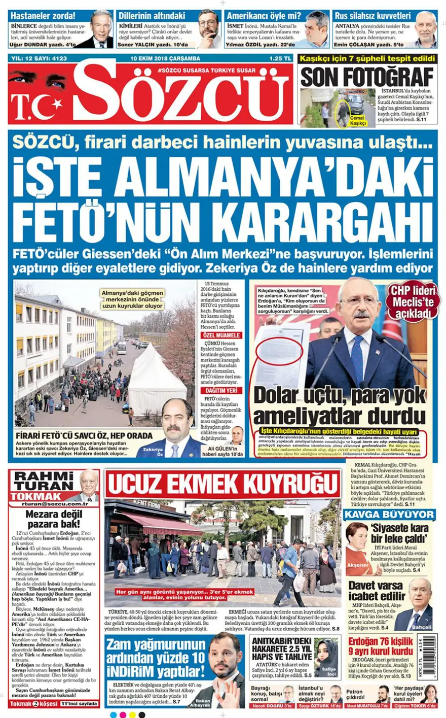 Günün gazete manşetleri - 10 Ekim 2018 9