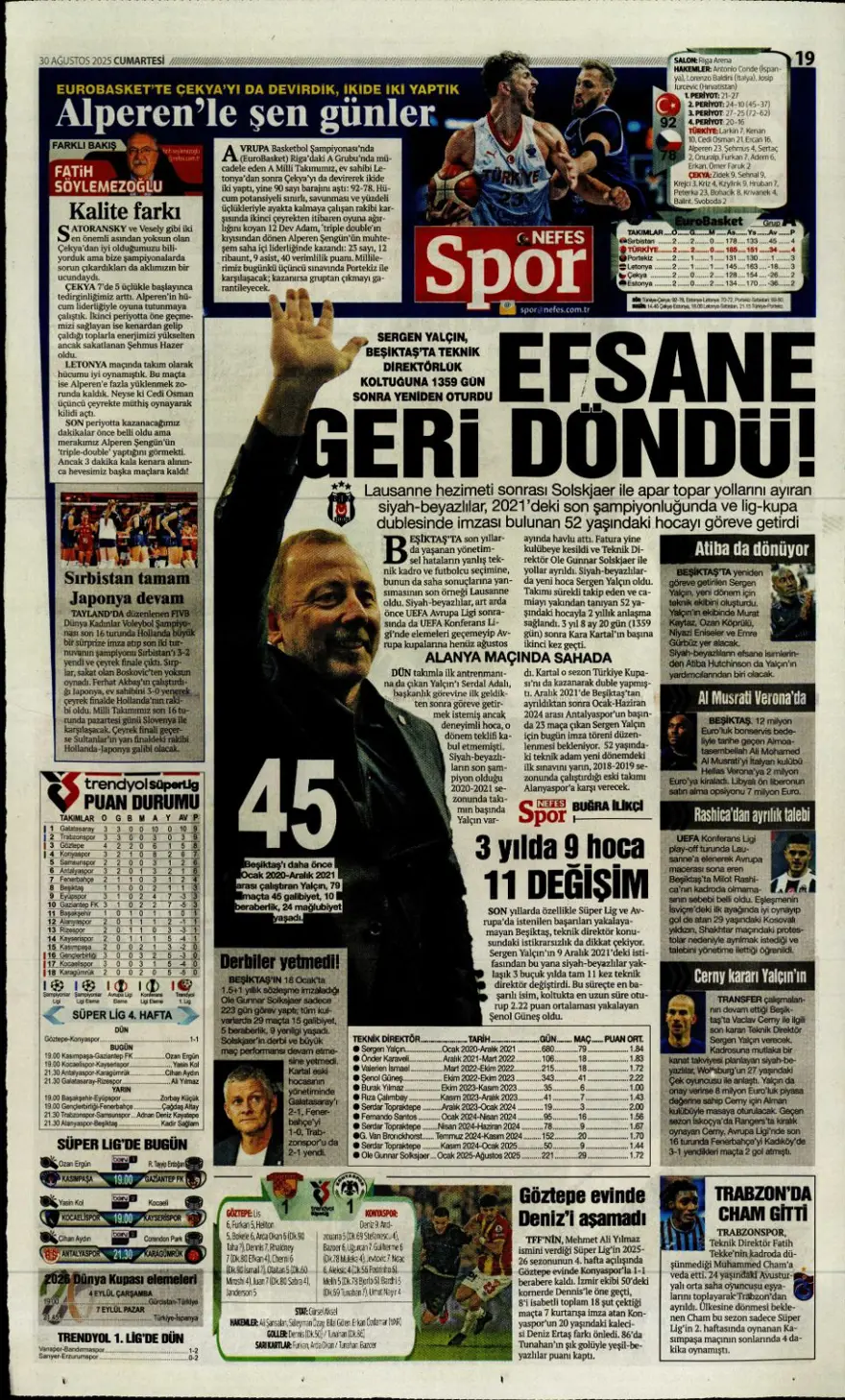 "Beklenen son" (30 Ağustos spor manşetleri) 12