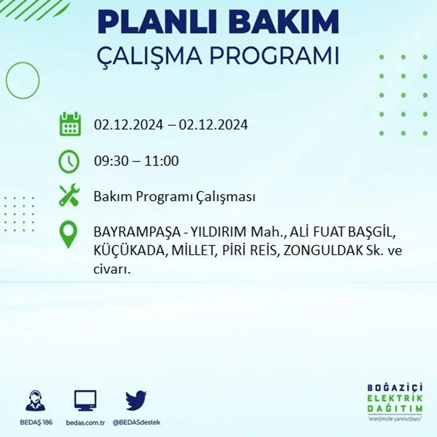 İstanbul'un 20 ilçesinde elektrik kesintisi: Elektrikler ne zaman gelecek? BEDAŞ 2 Aralık kesinti programını paylaştı 9 İstanbul'un 20 ilçesinde elektrik kesintisi: Elektrikler ne zaman gelecek? BEDAŞ 2 Aralık kesinti programını paylaştı 9