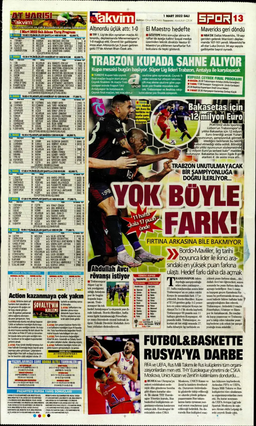 Günün spor manşetleri (1 Mart 2022) 12