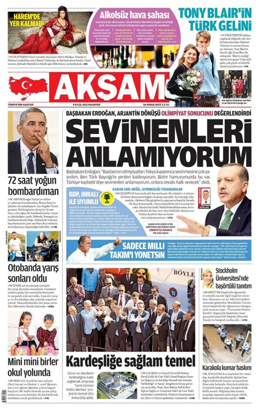 9 Eylül 2013 gazete manşetleri 