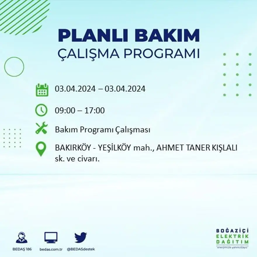 İstanbul'un 19 ilçesinde elektrik kesintisi: Elektrikler ne zaman gelecek? (3 Nisan tarihli BEDAŞ kesinti programı) 20