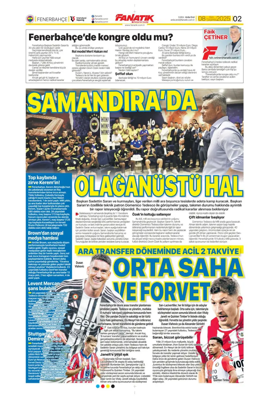 "Ne istersen o" (8 Ekim 2025 spor manşetleri) 1