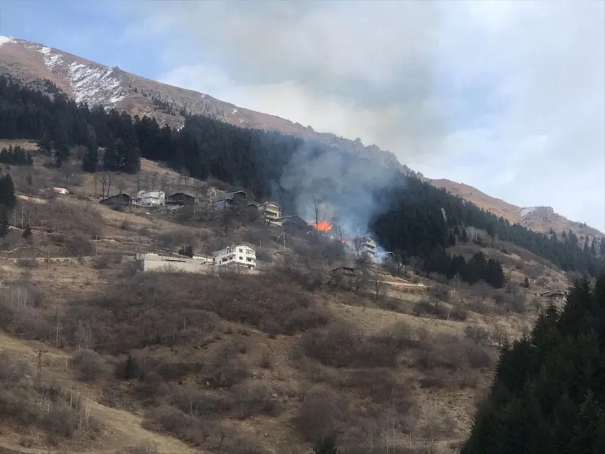 Rize'de Gölyayla köyünde çıkan yangına müdahale devam ediyor: 9 ev zarar gördü 10
