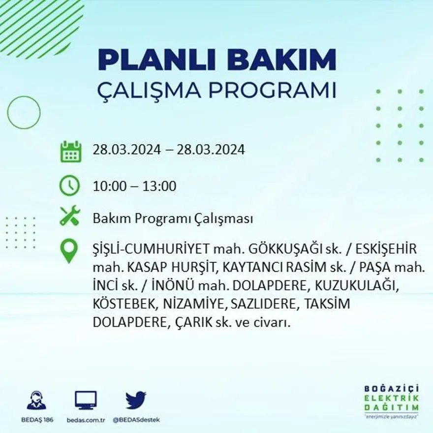 İstanbul'un 19 ilçesinde elektrik kesintisi: Elektrikler ne zaman gelecek? (28 Mart tarihli BEDAŞ kesinti programı) 57