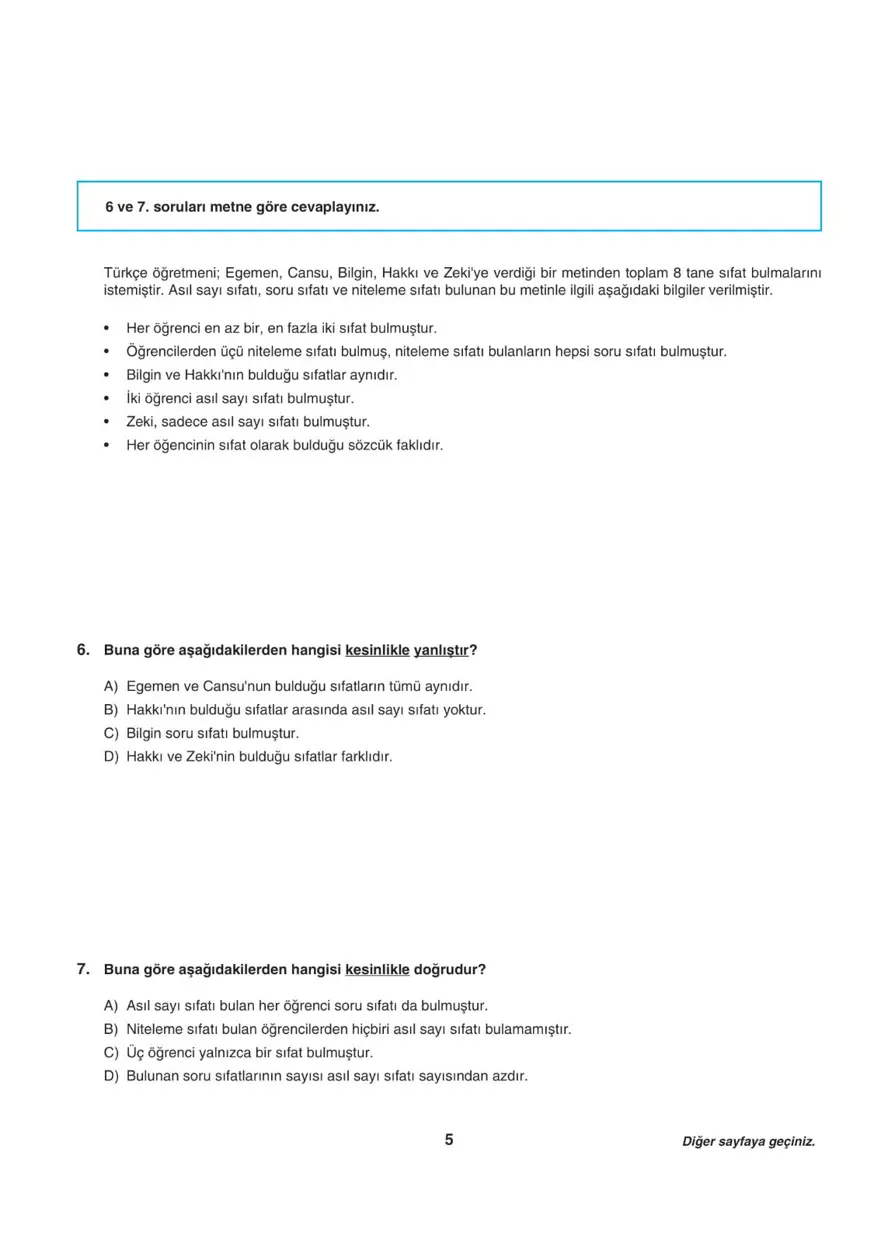 Uğur Okulları LGS-1 sözel deneme sınavı 4