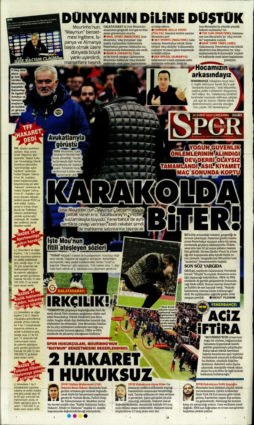 "Türk futbolunda maymun tartışması" (26 Şubat 2025 spor manşetleri) 20