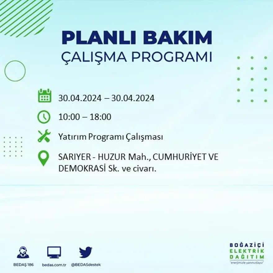 İstanbul'un 23 ilçesinde elektrik kesintisi: Elektrikler ne zaman gelecek? (30 Nisan tarihli BEDAŞ kesinti programı) 61