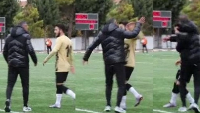 Kırmızı kart gören futbolcusunu böyle tokatladı