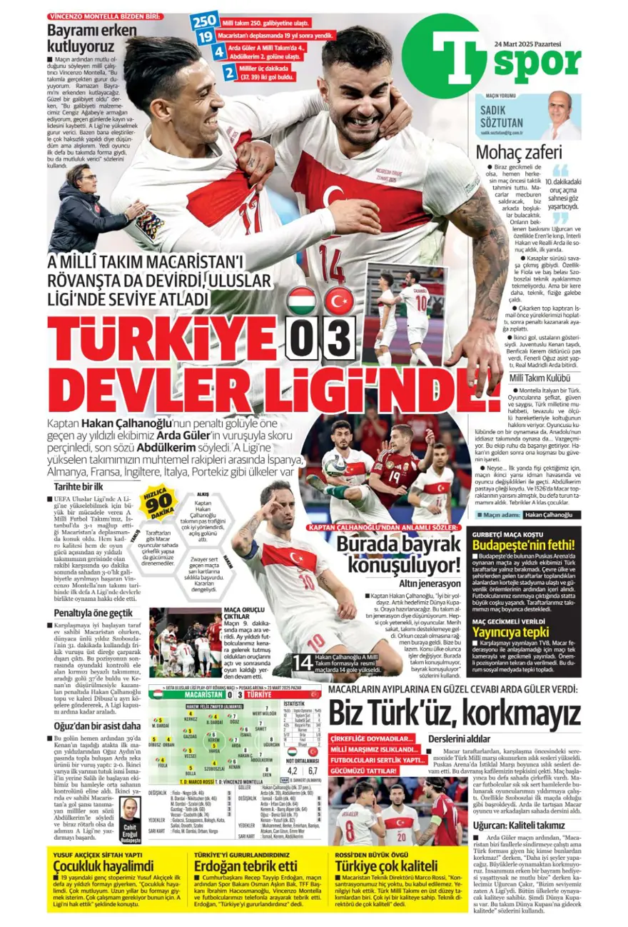 "Türkiye devler liginde" (24 Mart 2025 spor manşetleri) 15