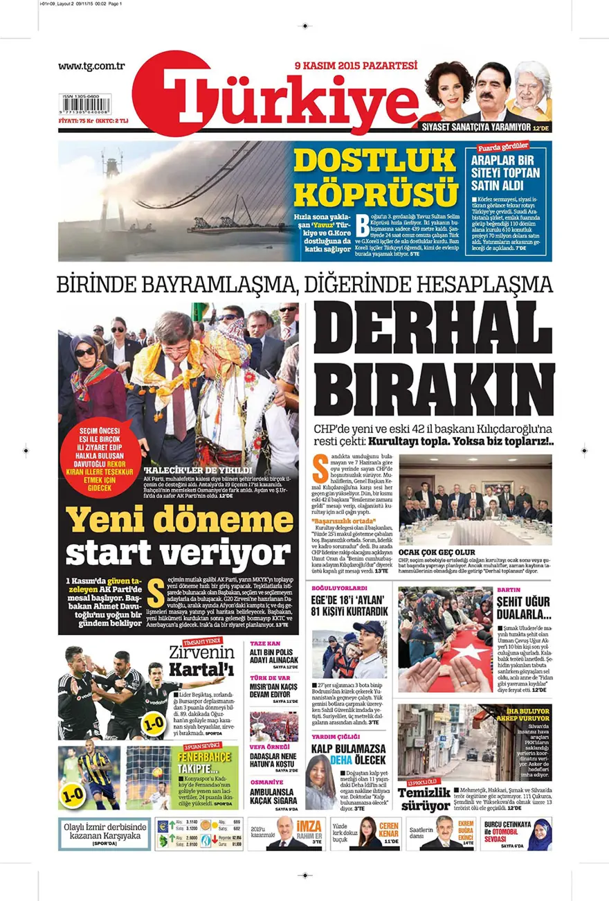 Günün gazete manşetleri - 9 Kasım 2015 8