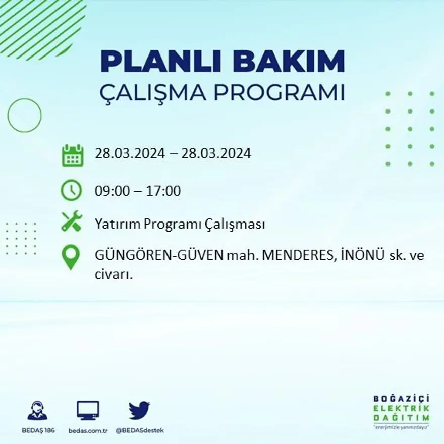 İstanbul'un 19 ilçesinde elektrik kesintisi: Elektrikler ne zaman gelecek? (28 Mart tarihli BEDAŞ kesinti programı) 29