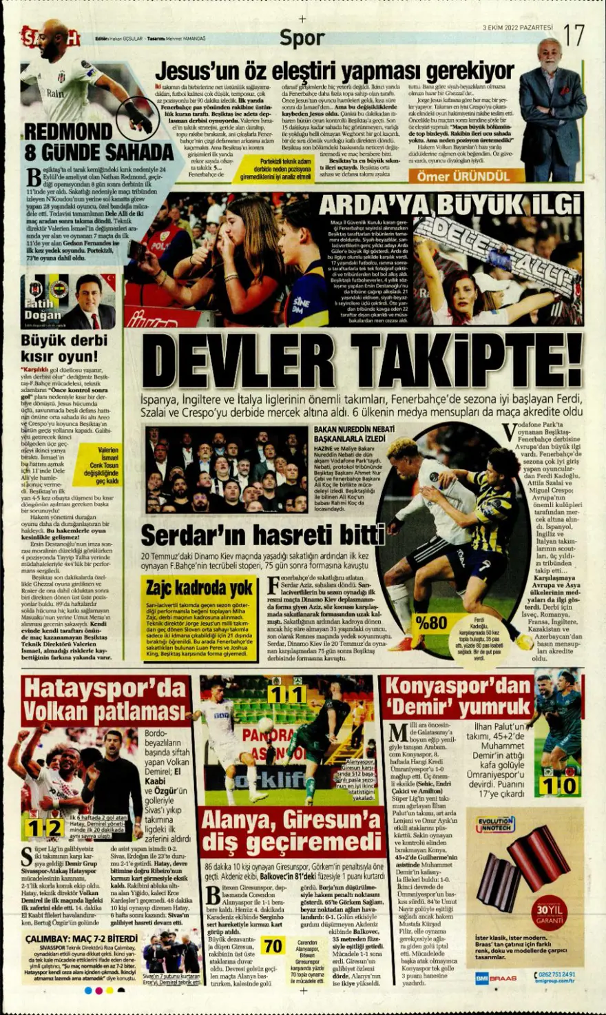 Günün spor manşetleri (3 Ekim 2022) 6