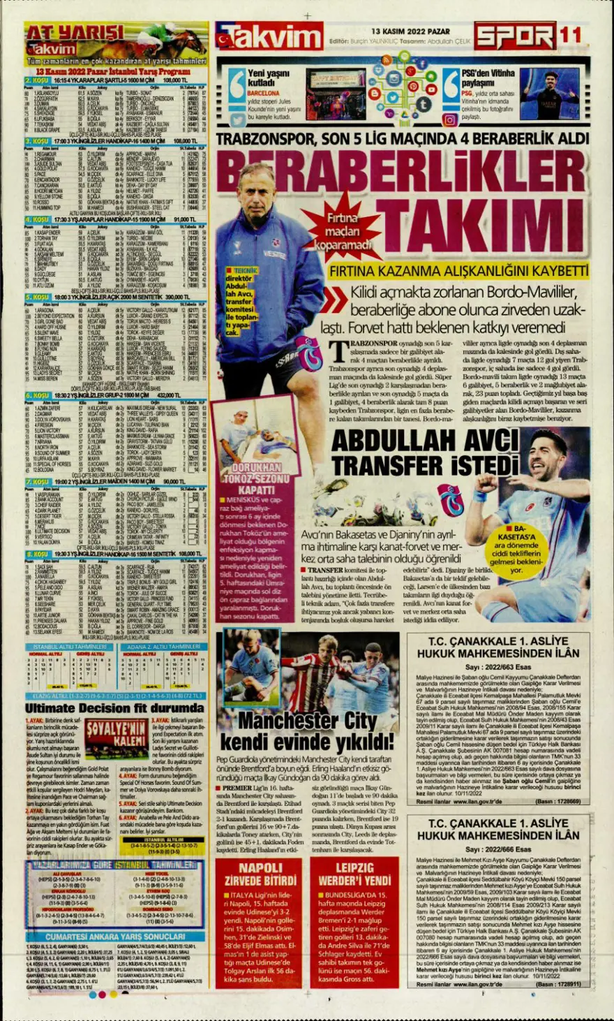 Günün spor manşetleri (13 Kasım 2022) 11