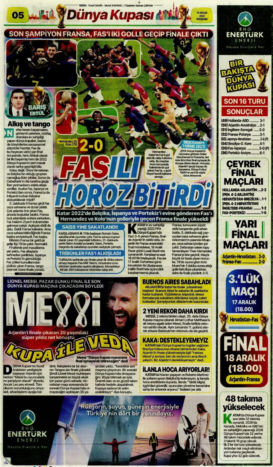 Günün spor manşetleri (15 Aralık 2022) 5 Günün spor manşetleri (15 Aralık 2022) 5