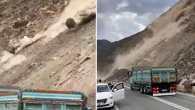 Artvin’de heyelan (Karayolu ulaşıma kapandı)