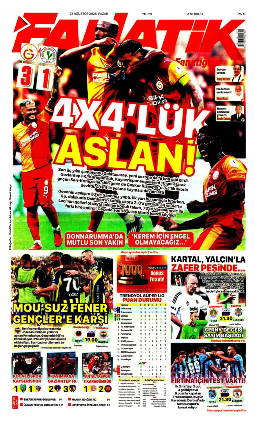 "Ya Kartal ya Schmidt" (31 Ağustos spor manşetleri) 
