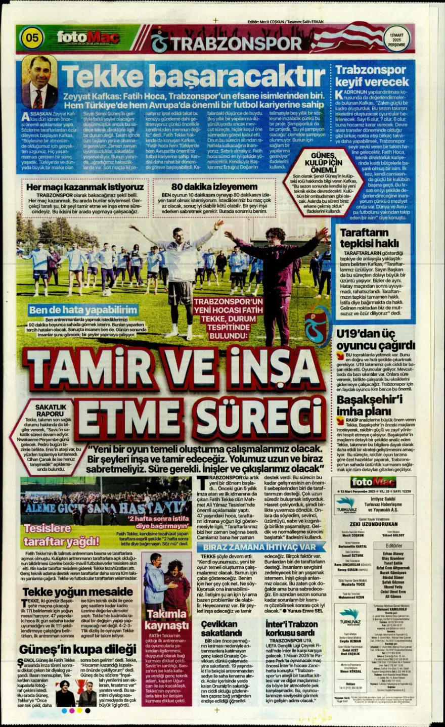 "Haydi Fener turla gel" (13 Mart 2025 spor manşetleri) 15