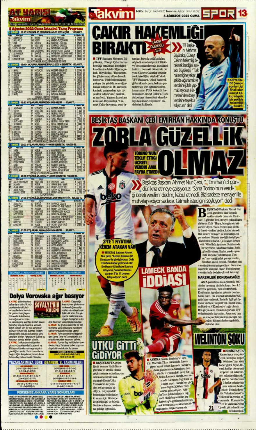 Günün spor manşetleri (5 Ağustos 2022) 12