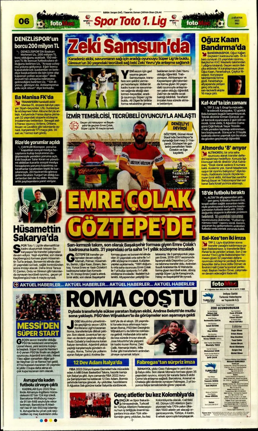 Günün spor manşetleri (2 Ağustos 2022) 29