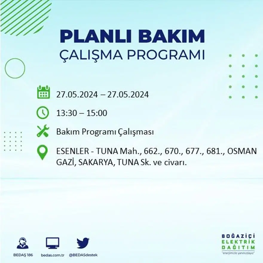 İstanbul'un 21 ilçesinde elektrik kesintisi: Elektrikler ne zaman gelecek? (27 Mayıs BEDAŞ kesinti programı) 25