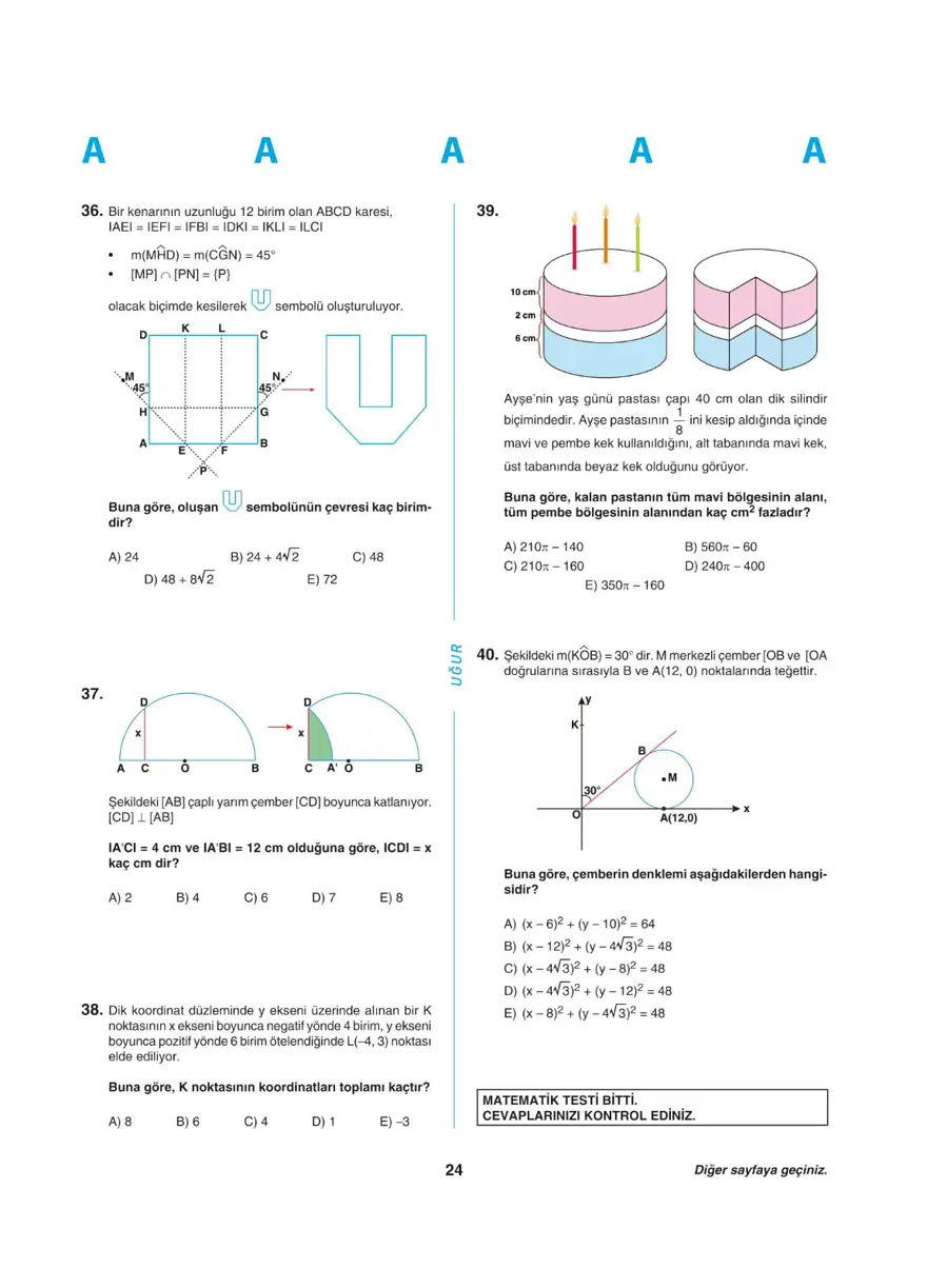 Uğur Okulları YKS - AYT deneme sınavı 23 Uğur Okulları YKS - AYT deneme sınavı 23