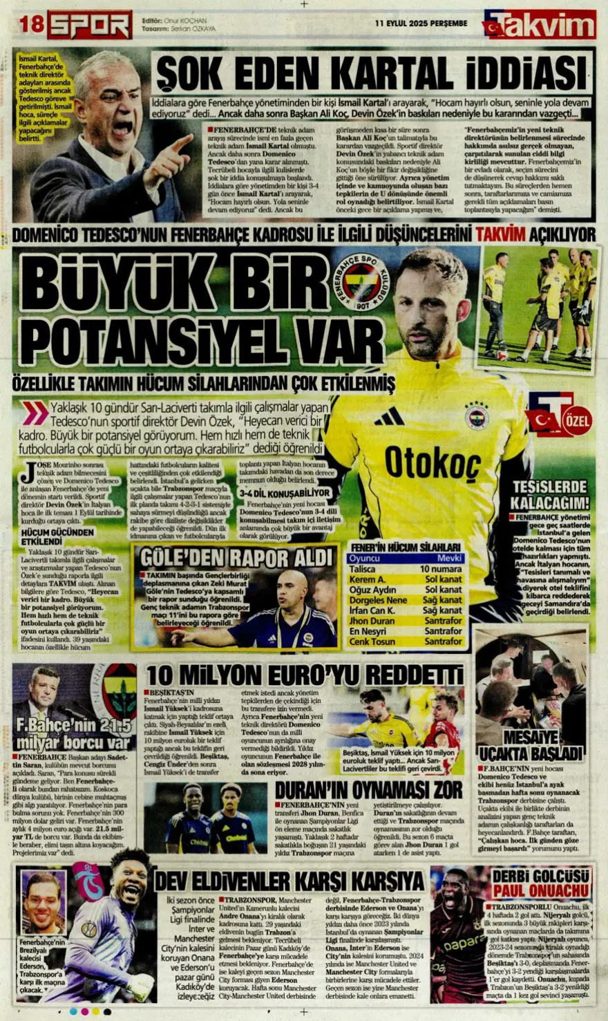 "Aslan'a yeni Mertens" (11 Eylül spor manşetleri) 21