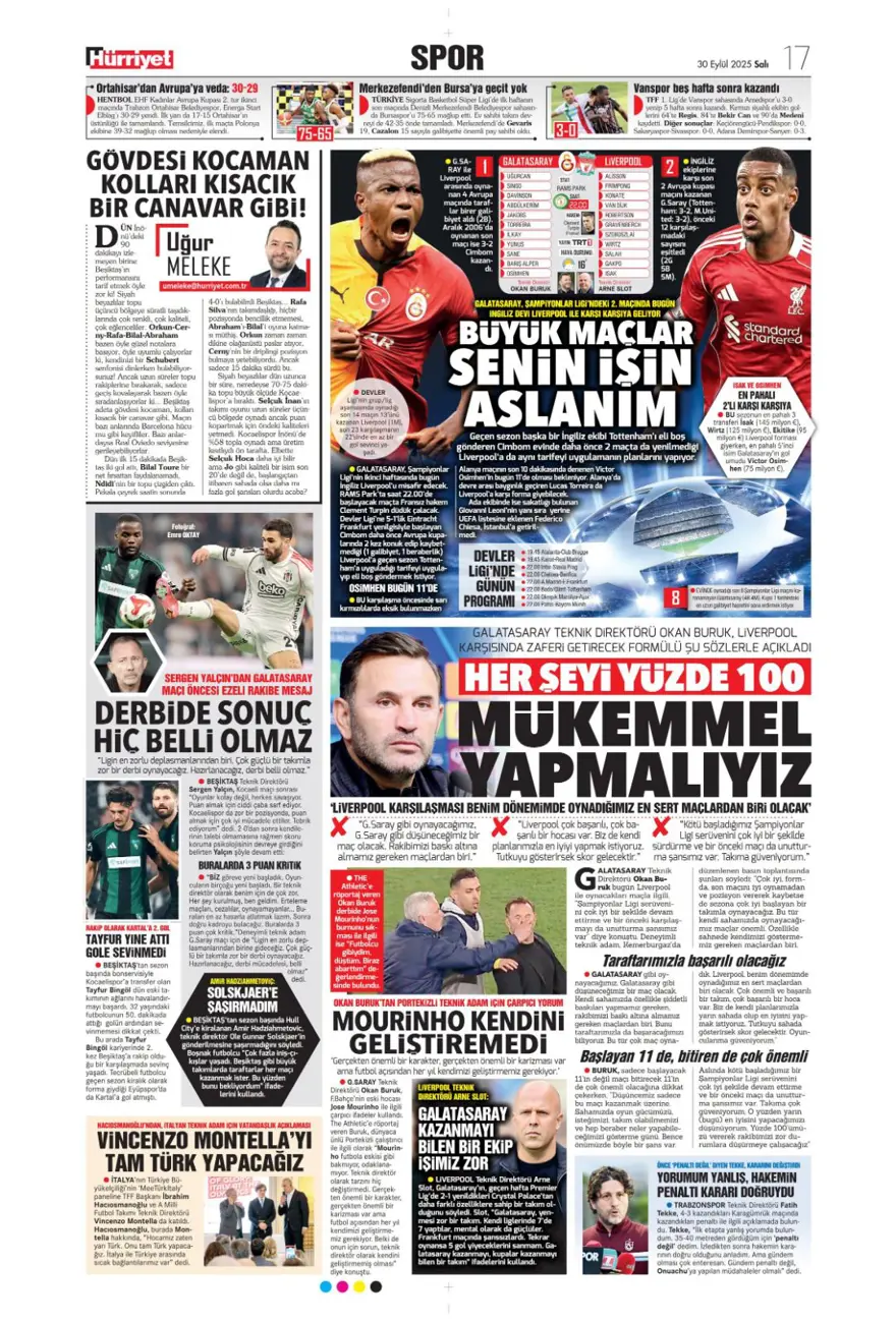 "Cehennem Liverpool'u bekliyor" (30 Eylül 2025 spor manşetleri) 12