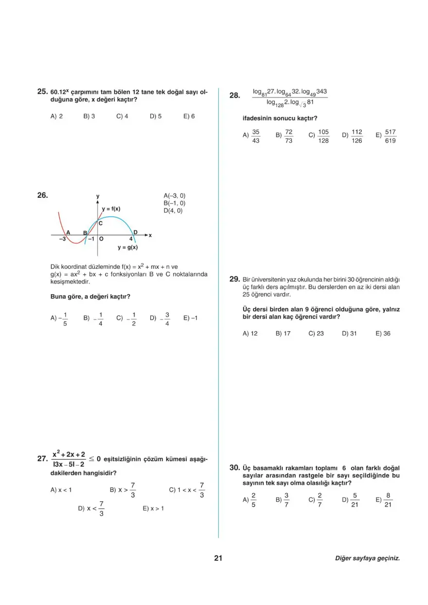 Uğur Okulları AYT -1 deneme sınavı 20