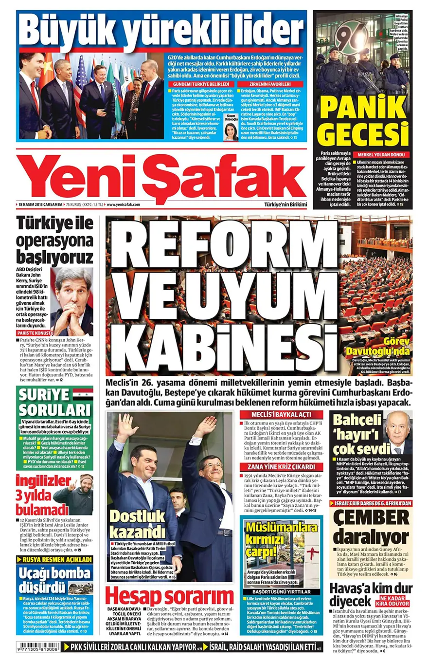 Günün gazete manşetleri - 18 Kasım 2015 18