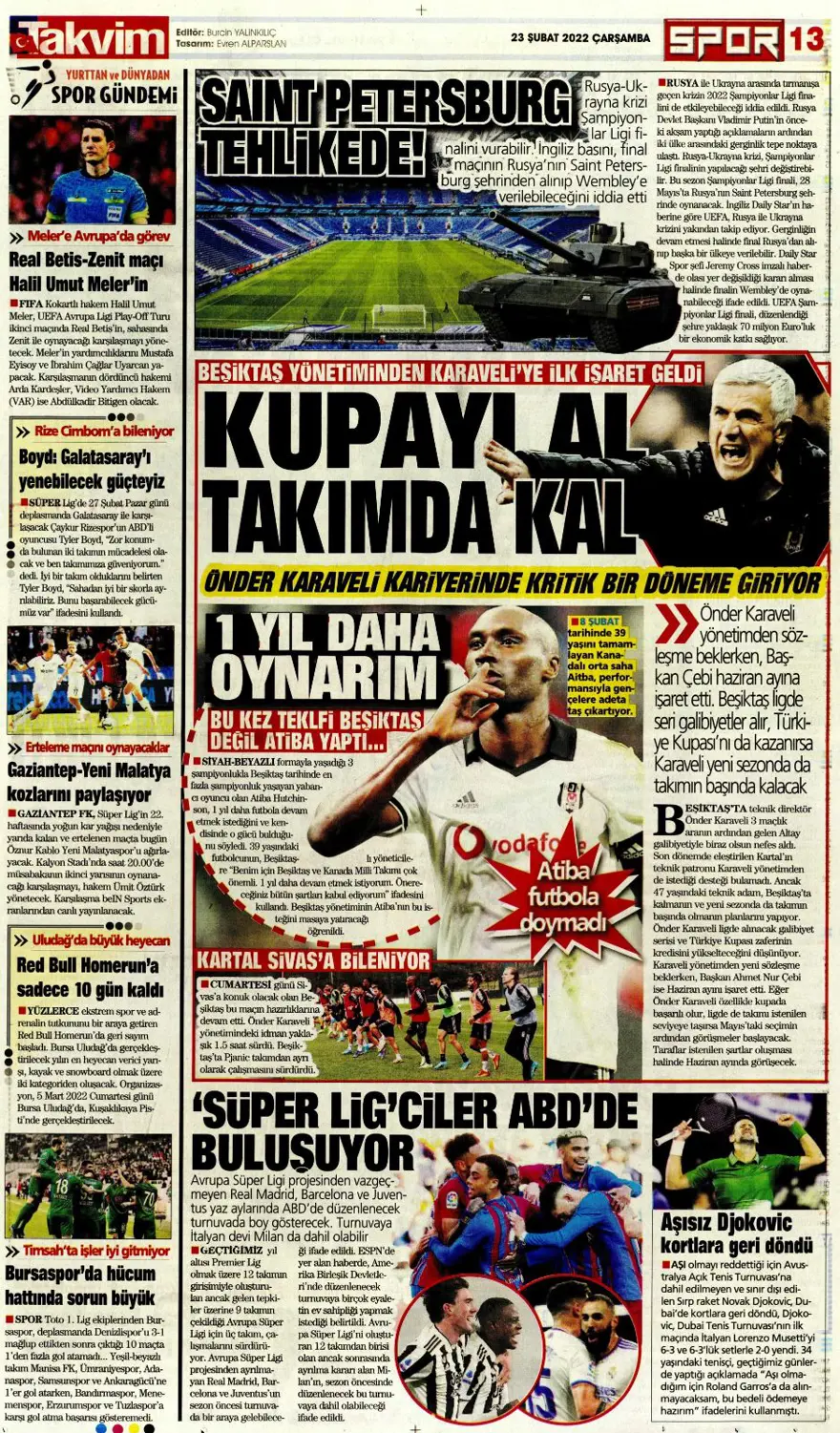 Günün spor manşetleri (23 Şubat 2022) 12