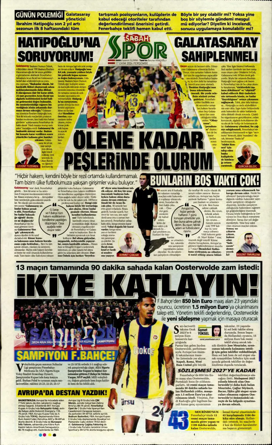 “İtalyan orta saha Fener'e” (17 Ekim 2024 spor manşetleri) 6