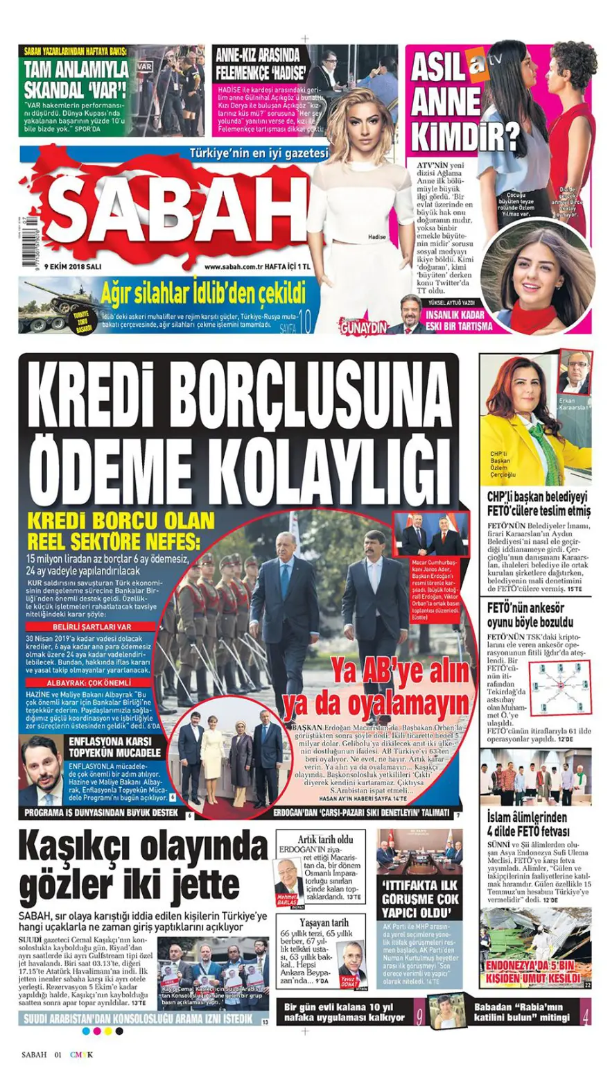Günün gazete manşetleri - 9 Ekim 2018 11