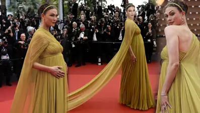 Karnı burnunda Karlie Kloss Cannes Film Festivali galasında