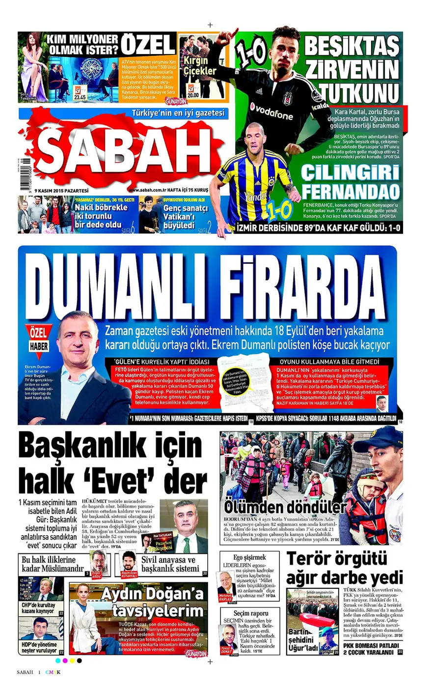 Günün gazete manşetleri - 9 Kasım 2015 11