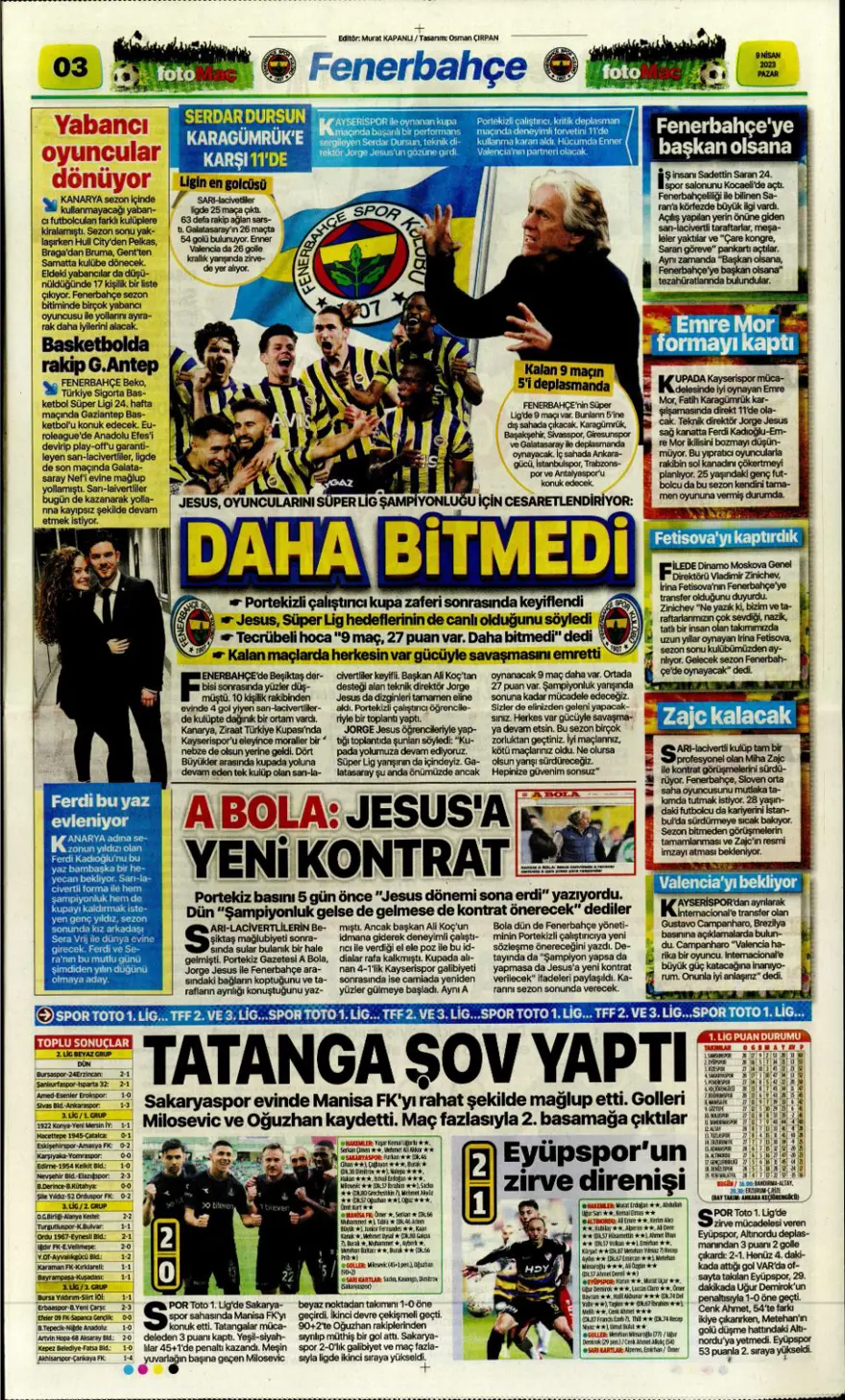 Günün spor manşetleri (9 Nisan 2023) 4