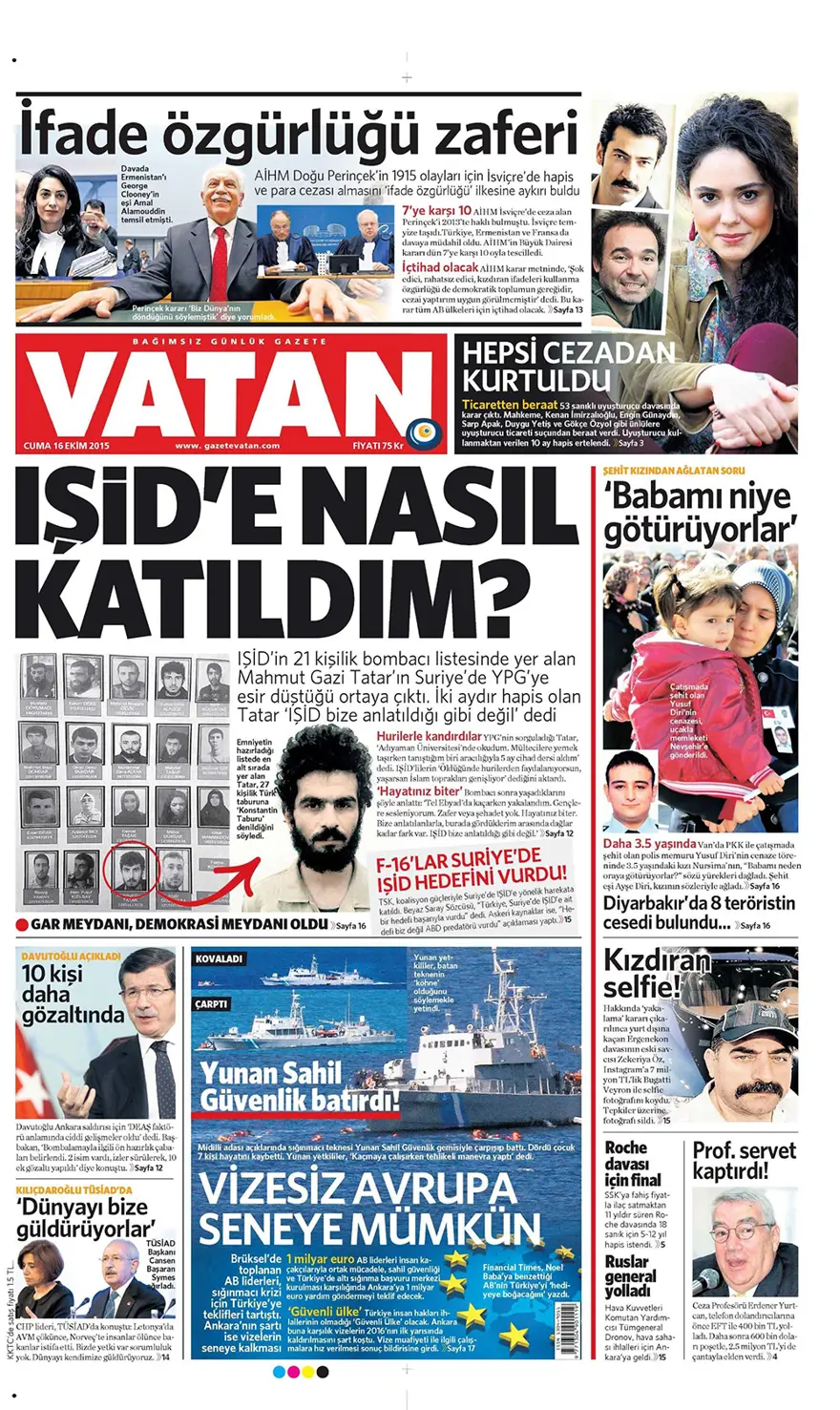 Günün gazete manşetleri - 16 Ekim 2015 2