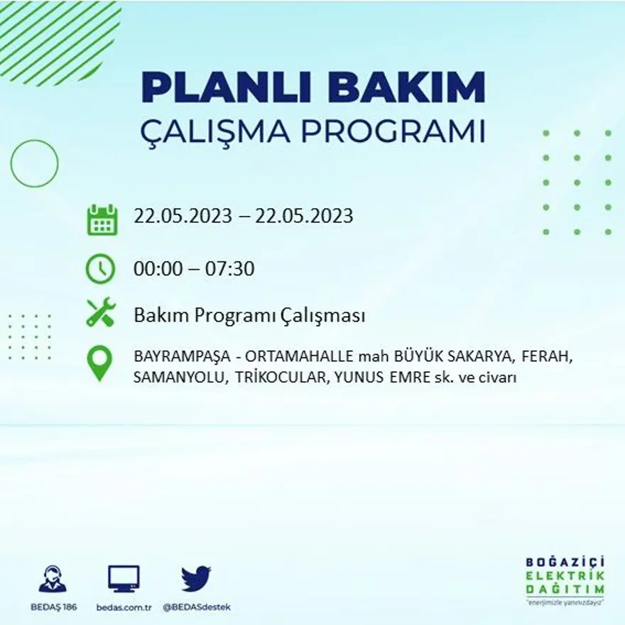 İstanbul'un 22 ilçesinde elektrik kesintisi: Elektrikler ne zaman gelecek? (22 Mayıs BEDAŞ planlı elektrik kesintisi) 22