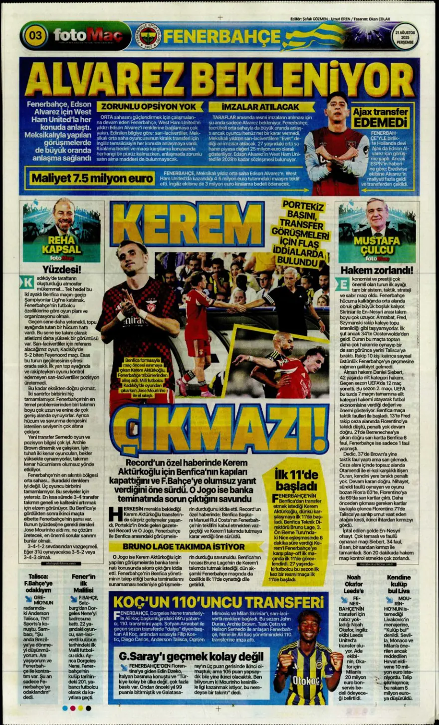 "Akanji müjdesi" (21 Ağustos spor manşetleri) 11