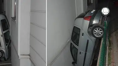 Fren yerine gaza basan sürücü apartman boşluğuna düştü